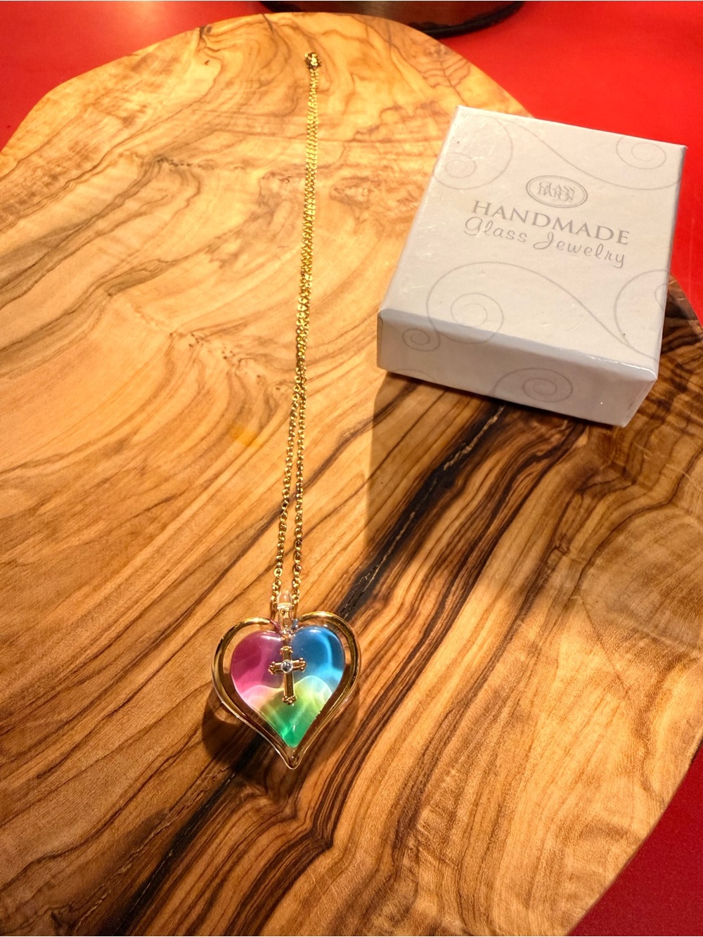 Multicolor Heart Pendant Necklace - Gold Chain